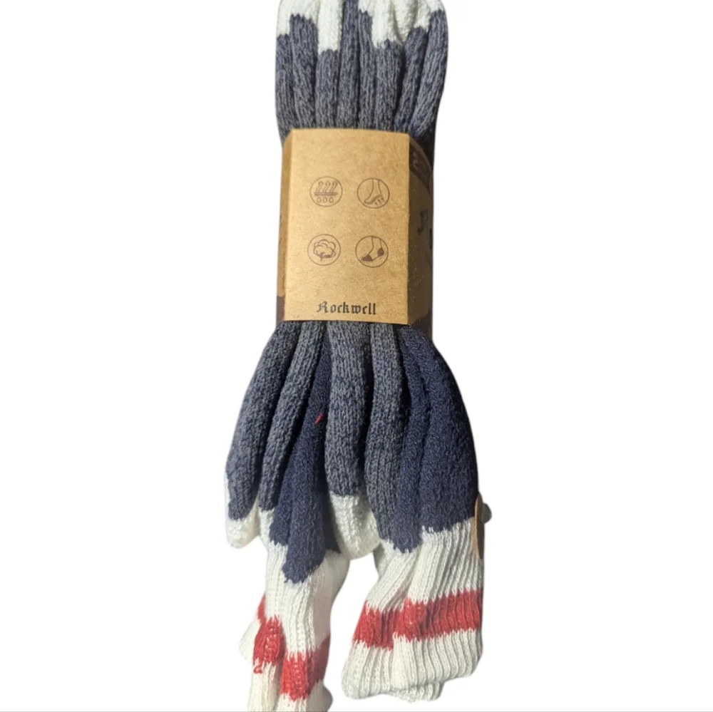 Rockwell men's Wool Blend crew Socks  Navy White Red warm cozy